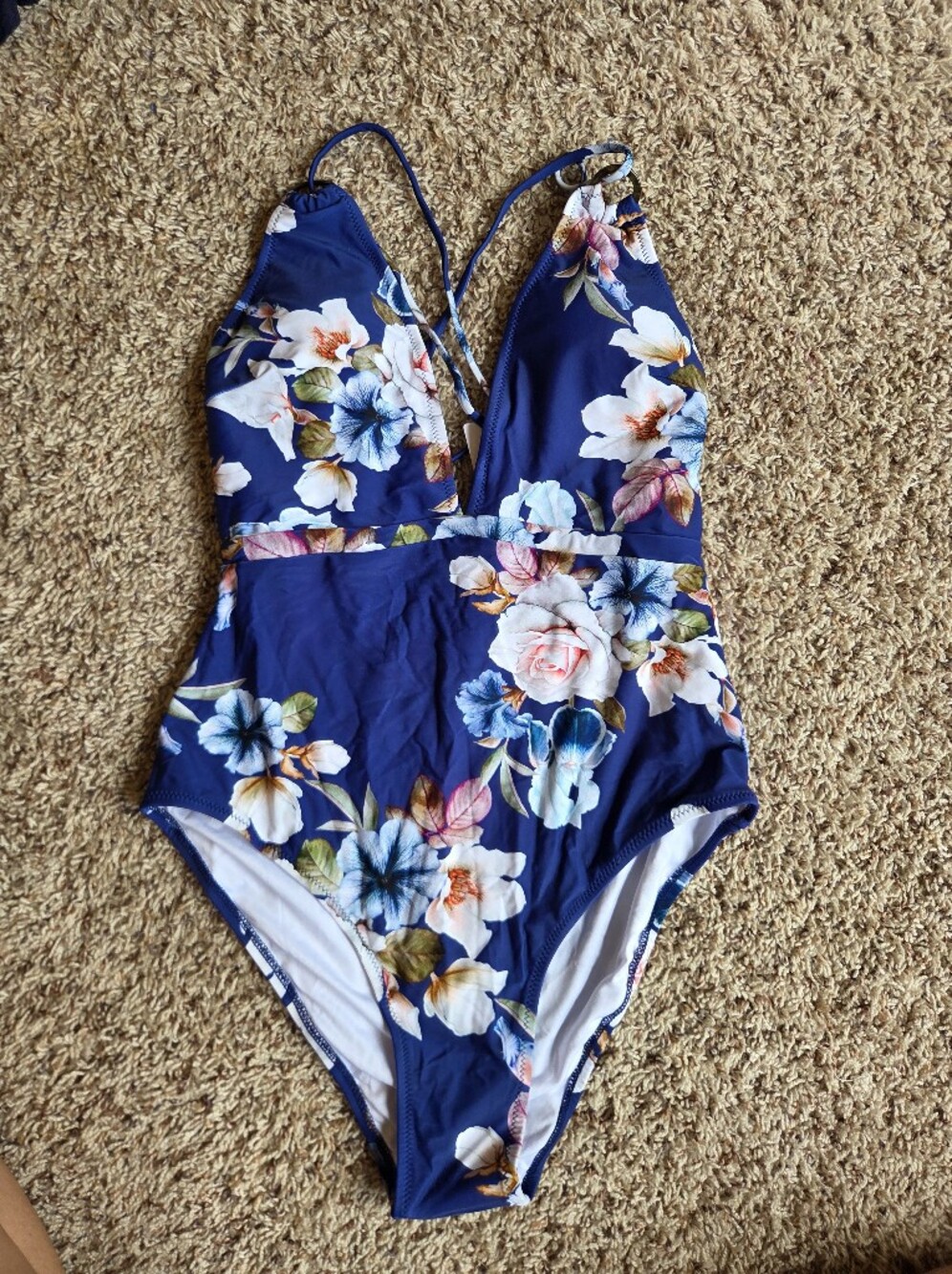 Cupshe Navy Floral One-Piece Swimsuit with Pink Accents
